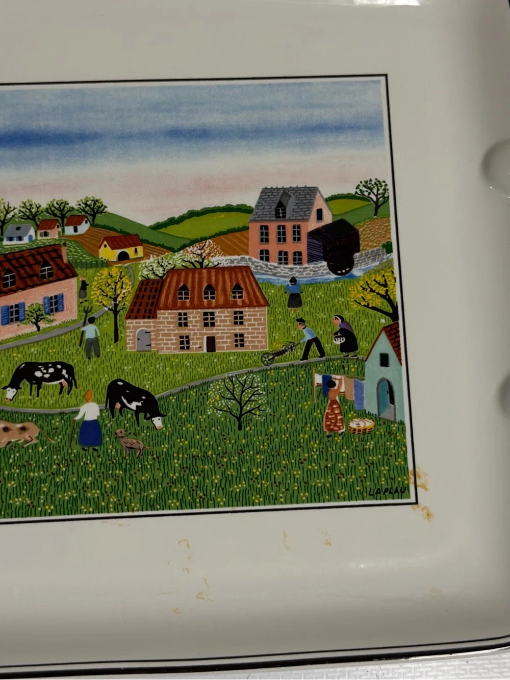 Vintage Farm Scene Ceramic Serving Tray/Decor